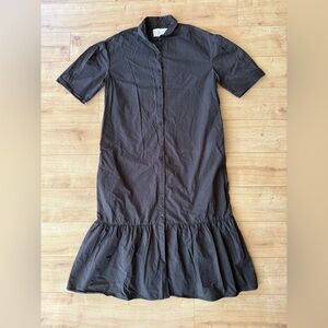 Heidi Houston Black Cotton Shirt Dress Ruffle Hem Button Front Size XL